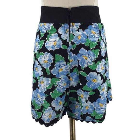 UNIQUE VINTAGE SZ XL 14 blue retro floral scalloped high waist shorts NWT B88 - Picture 2 of 7